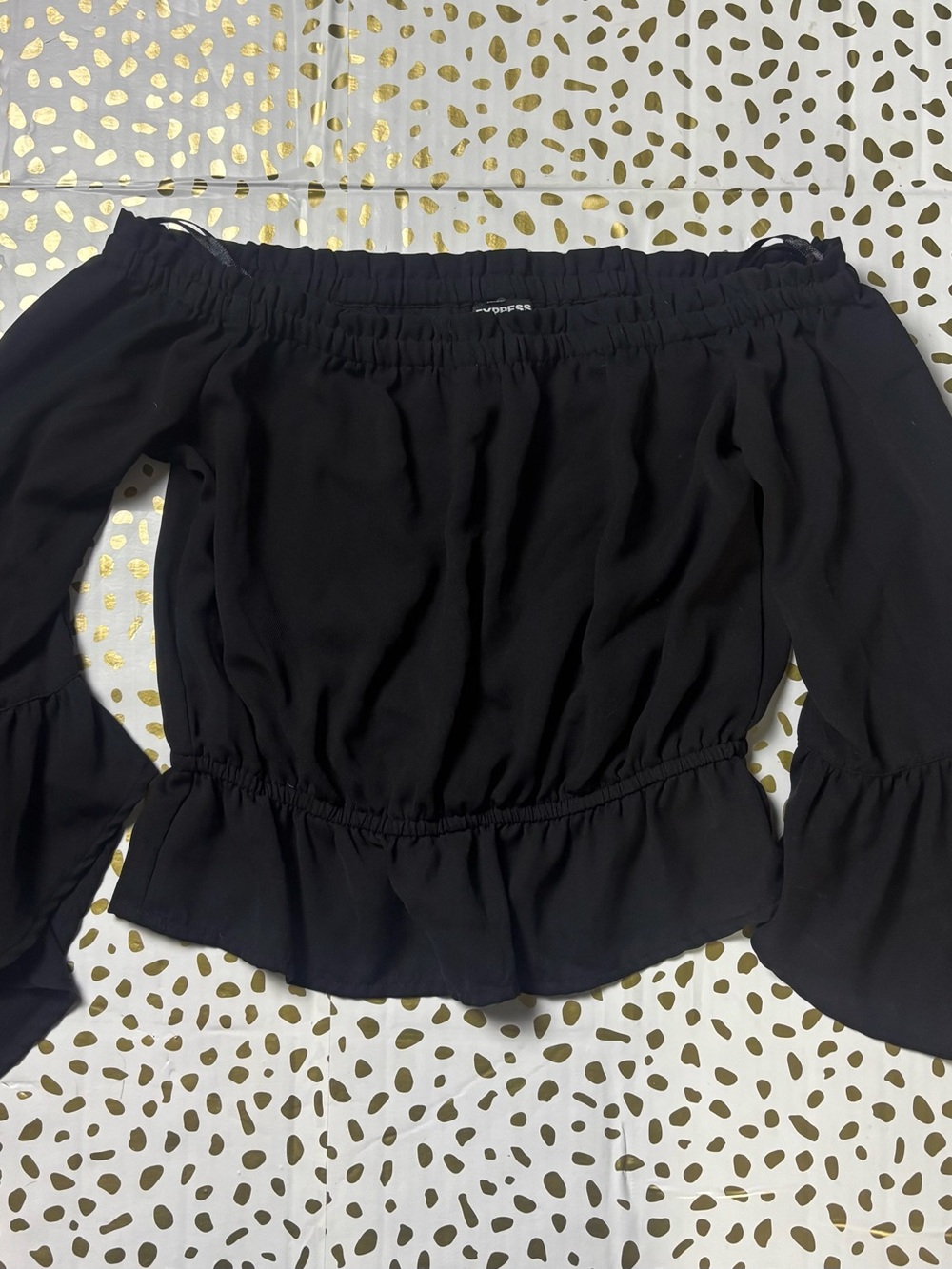 Express Black Off-the-Shoulder Smocked Waist Blouse